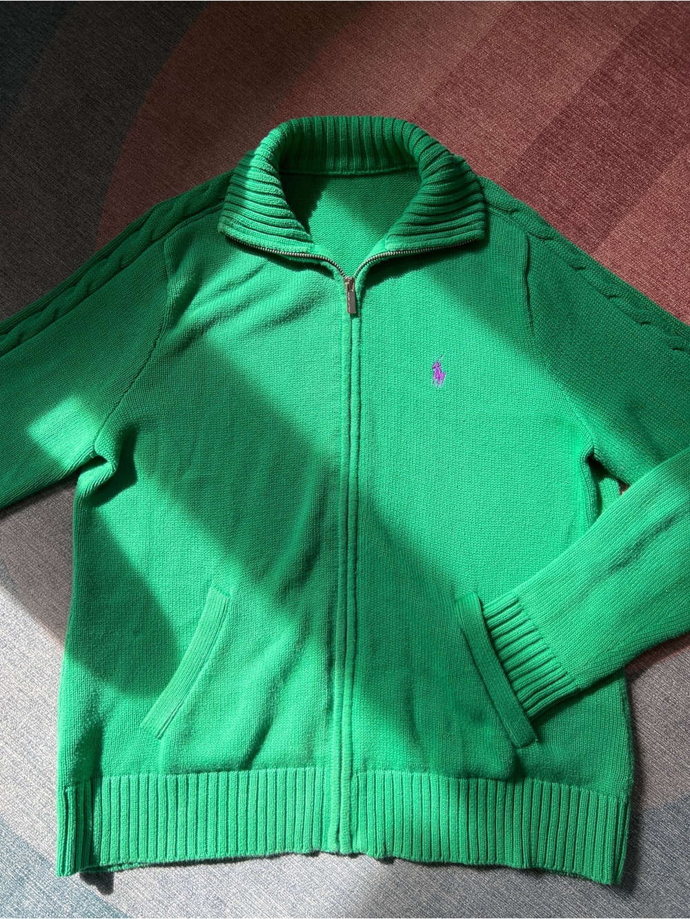 Ralph Lauren Green Full-Zip Cotton Sweater